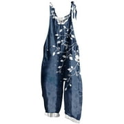 XWSHYW Jumpsuit for Women Plus Size Sleeveless Long Pants Leisure Floral Pattern Loose Fit Jumpsuits Winter Savings Clearance